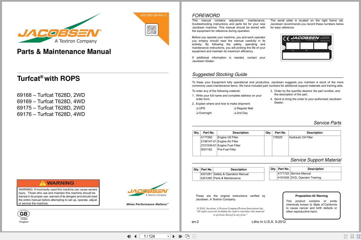 Jacobsen Rotary Mower TurfCat 600 Series Parts Maintenance Manual 4201280 GB RC (1)