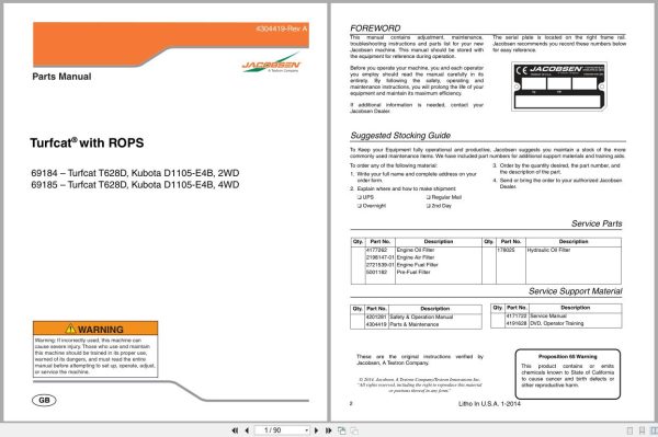 Jacobsen Rotary Mower TurfCat 600 Series Parts Manual 4304419 A 2014 (1) Jacobsen Rotary Mower Turfcat 600 Series Parts Manual 4304419 A 2014 (1)