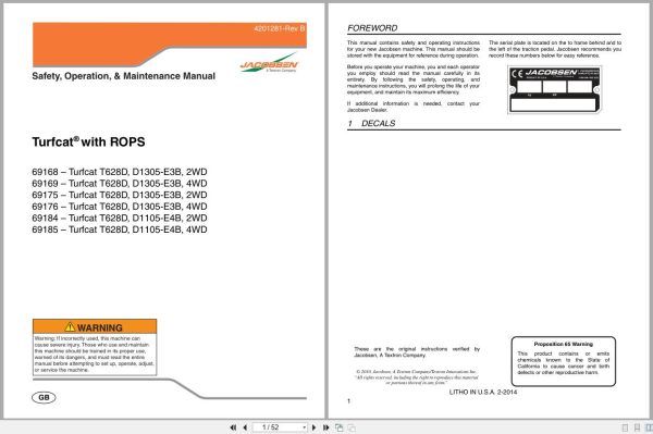 Jacobsen Rotary Mower Turfcat 600 Series Safety Operation Maintenance Manual 4201281 B 2014 (1)