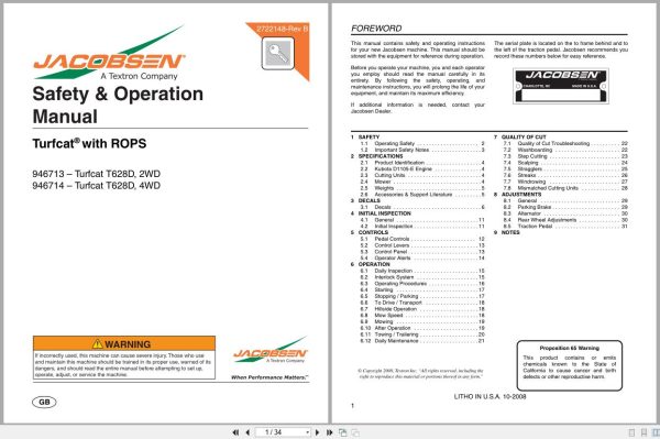 Jacobsen Rotary Mower Turfcat 600 Series Safety Operation Manual 2722148 B 2008 (1)