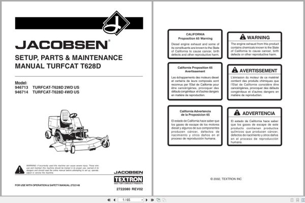 Jacobsen Rotary Mower TurfCat 600 Series Setup Parts Maintenance Manual 2722080 2002 (1) Jacobsen Rotary Mower Turfcat 600 Series Setup Parts Maintenance Manual 2722080 2002 (1)