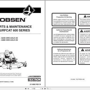 Jacobsen Rotary Mower TurfCat 600 Series Setup Parts Maintenance Manual 4114895 2002 (1)