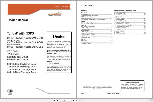 Jacobsen Rotary Mower TurfCat Dealer Manual 4307681 GB 2014 (1) Jacobsen Rotary Mower Turfcat Dealer Manual 4307681 Gb 2014 (1)