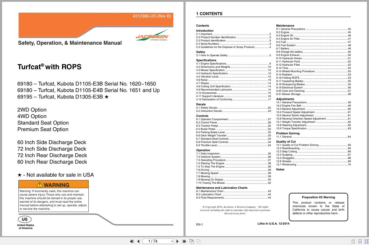 Jacobsen Rotary Mower TurfCat Safety Operation Maintenance Manual 4312386 B 2014 (1)