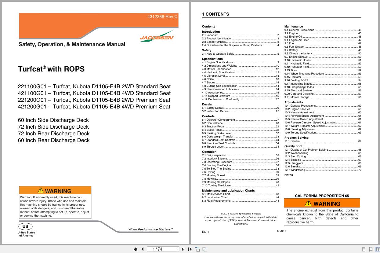 Jacobsen Rotary Mower TurfCat Safety Operation Maintenance Manual 4312386 C 2018 (1)