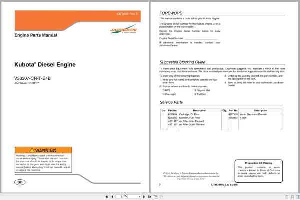 Jacobsen Rotary Mower V33307 Cr T E4B For Hr800 Engine Parts Manual 4372608 A 2016 (1)