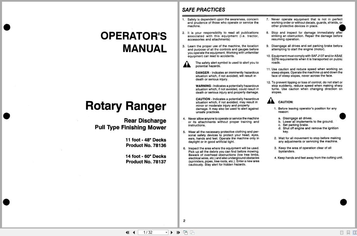 Jacobsen Rotary Ranger Rear Discharge Pull Type Finishing Mower Operators Manual (1)