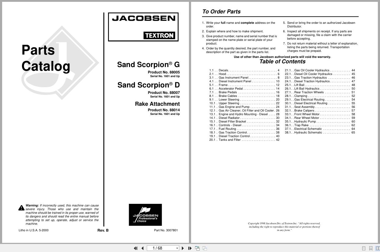 Jacobsen Sand Scorpion G D Parts Catalog 3007801 B 1998 (1)