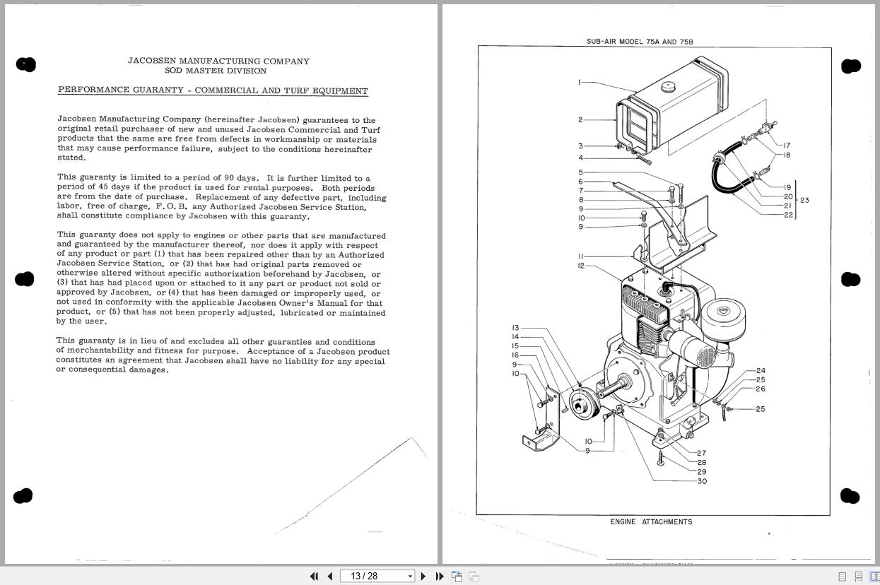 Jacobsen Sod Cutter Sub Air 75 A 75 B Operators Parts Manual 652630 (2)