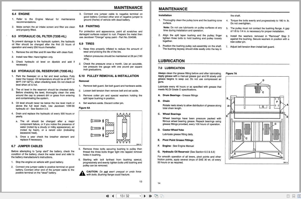 Jacobsen Sweepers 720E 720E HL Operators Manual And Parts List 3007932 1997 (2)