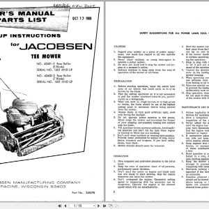 Jacobsen Tee Mower Operators Manual And Parts List 348298 (1)