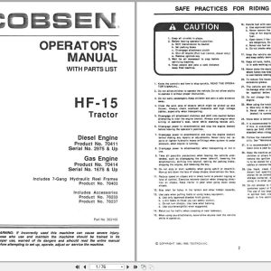 Jacobsen Tractor HF 15 Operators Parts Manual 362166 1988 (1)