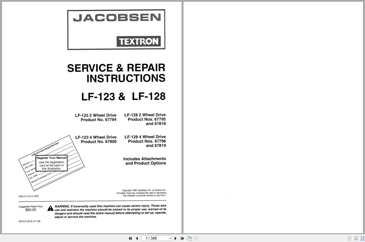 Jacobsen Tractor LF 123 LF 128 Service Repair Manual 4171660 1997 (1)