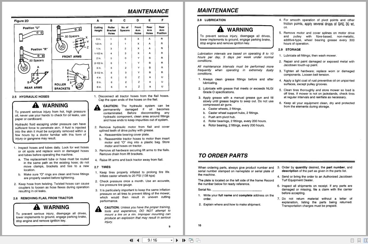 Jacobsen Tractor Mower Fail 72 Accessory Parts Manual 3004444 1996 (2)