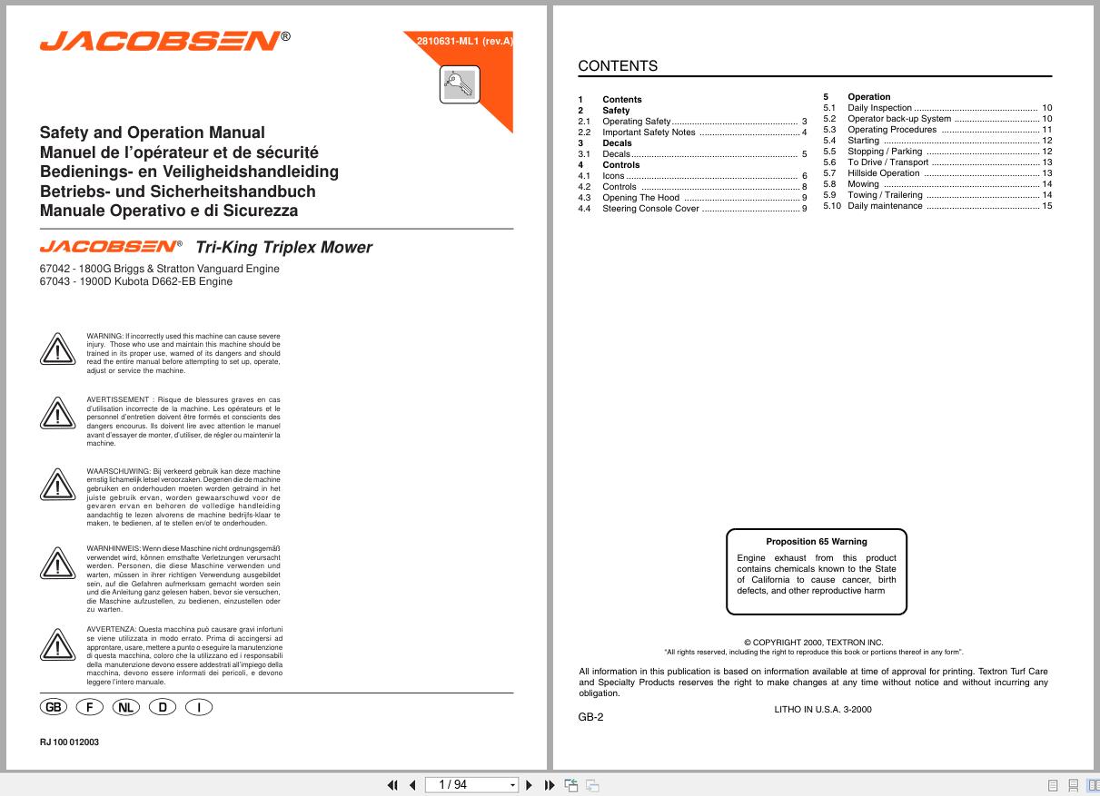 Jacobsen Triplex Mower Tri King Safety Operation Manual 2810631 ML1 (1)