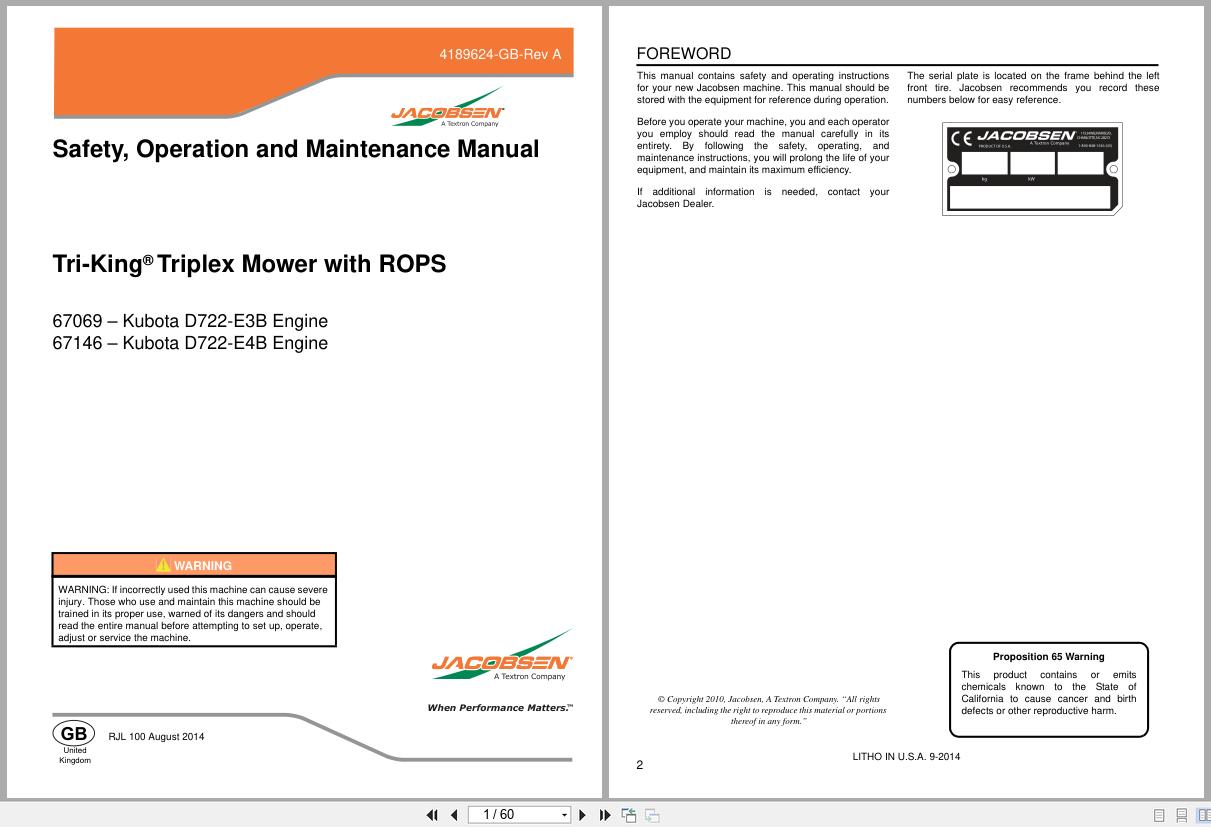Jacobsen Triplex Mower Tri King Safety Operation Manual 4189624 GB 2014 (1)