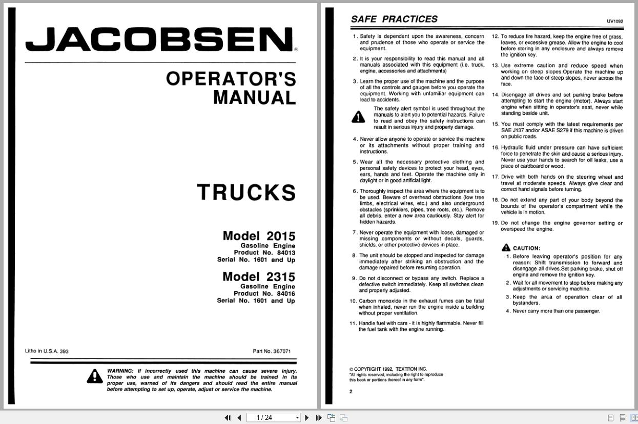Jacobsen Truck 2015 2315 Operation Manual 367071 1992 (1)