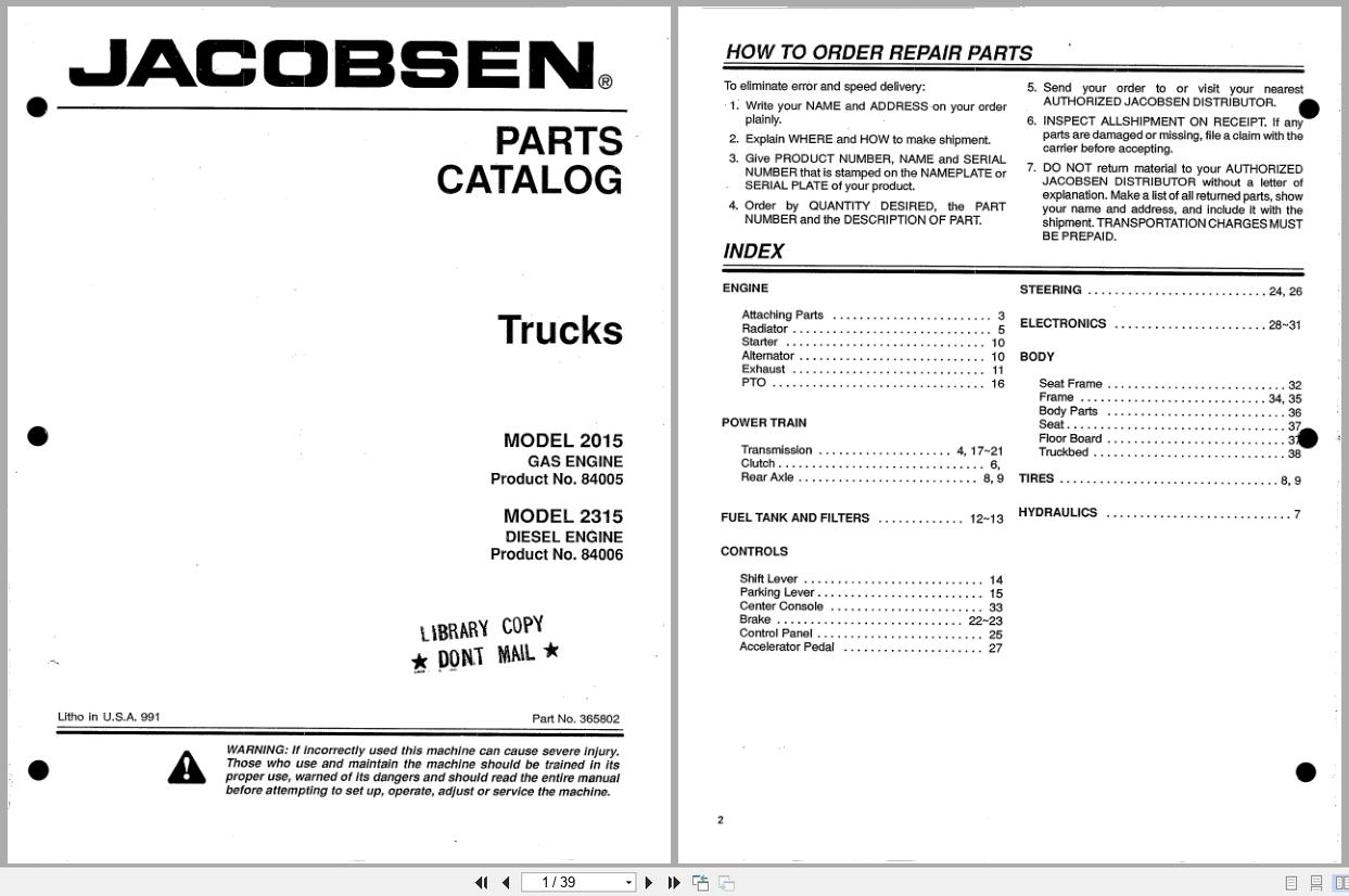 Jacobsen Truck 2015 2315 Parts Catalogue 365802 (1)