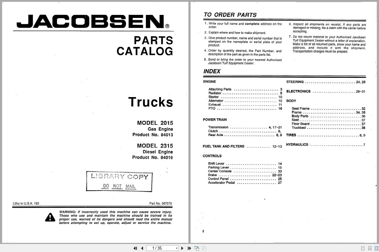 Jacobsen Truck 2015 2315 Parts Catalogue 367070 (1)