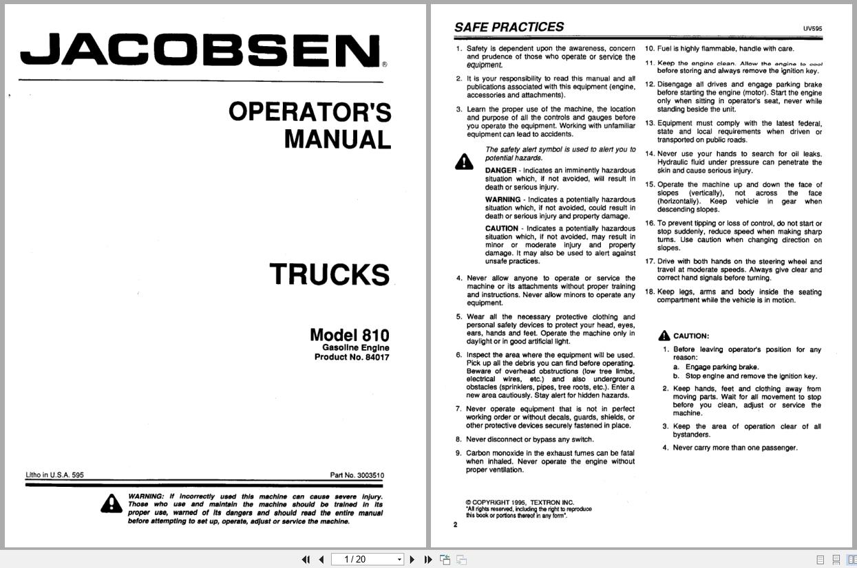 Jacobsen Truck 810 Operation Manual 3003510 1995 (1)