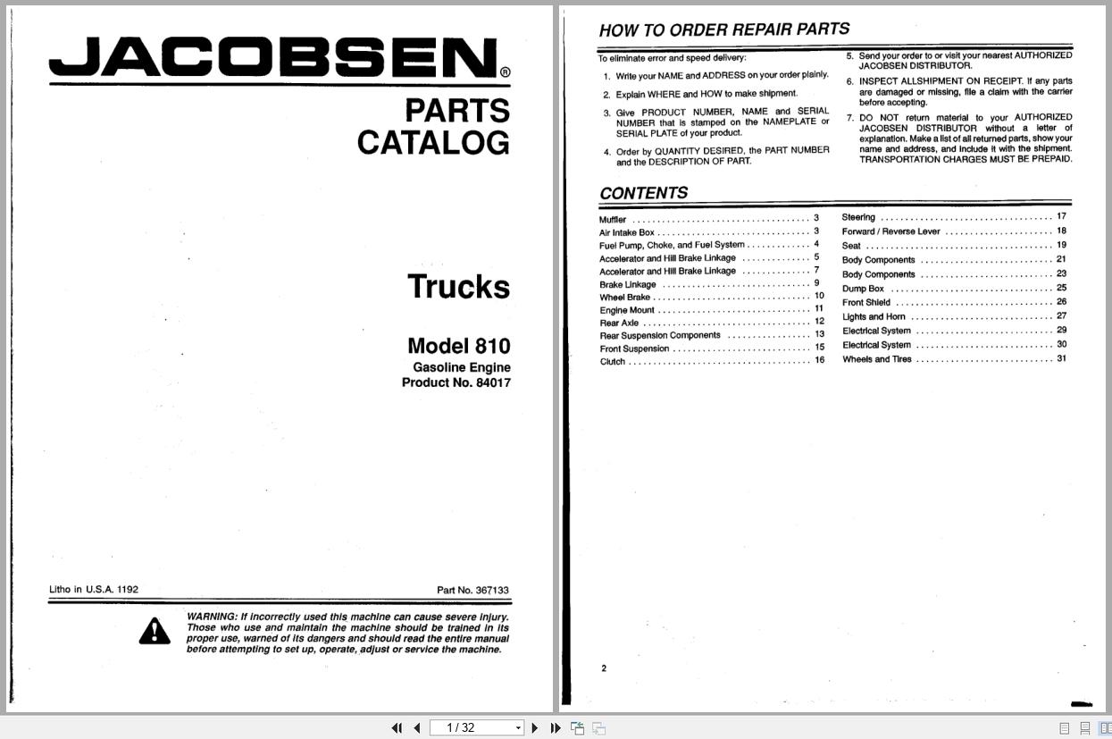 Jacobsen Truck 810 Parts Catalogue 367133 (1)