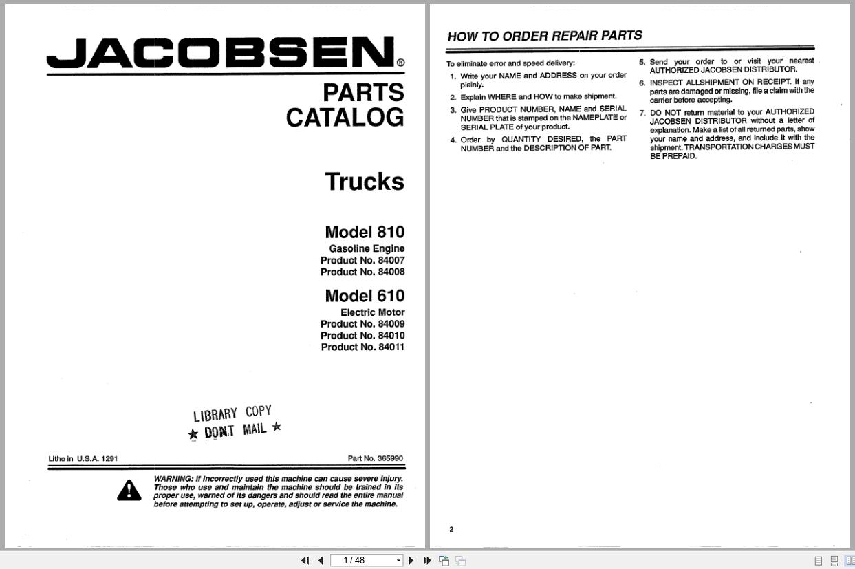 Jacobsen Truck Hauler 610 810 Parts Catalogue 365990 (1)