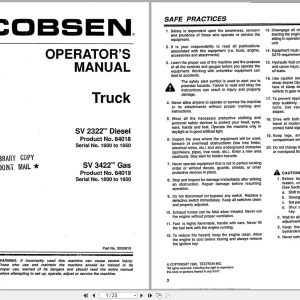 Jacobsen Truck SV2322 SV3422 Operation Manual 3000815 1993 (1)
