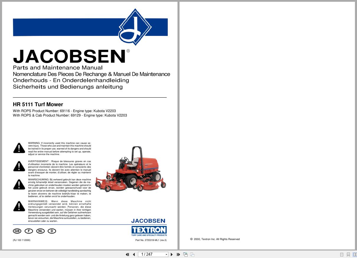 Jacobsen Turf Mower HR 5111 Parts Maintenance Manual 2720318 ML1 2000 (1)