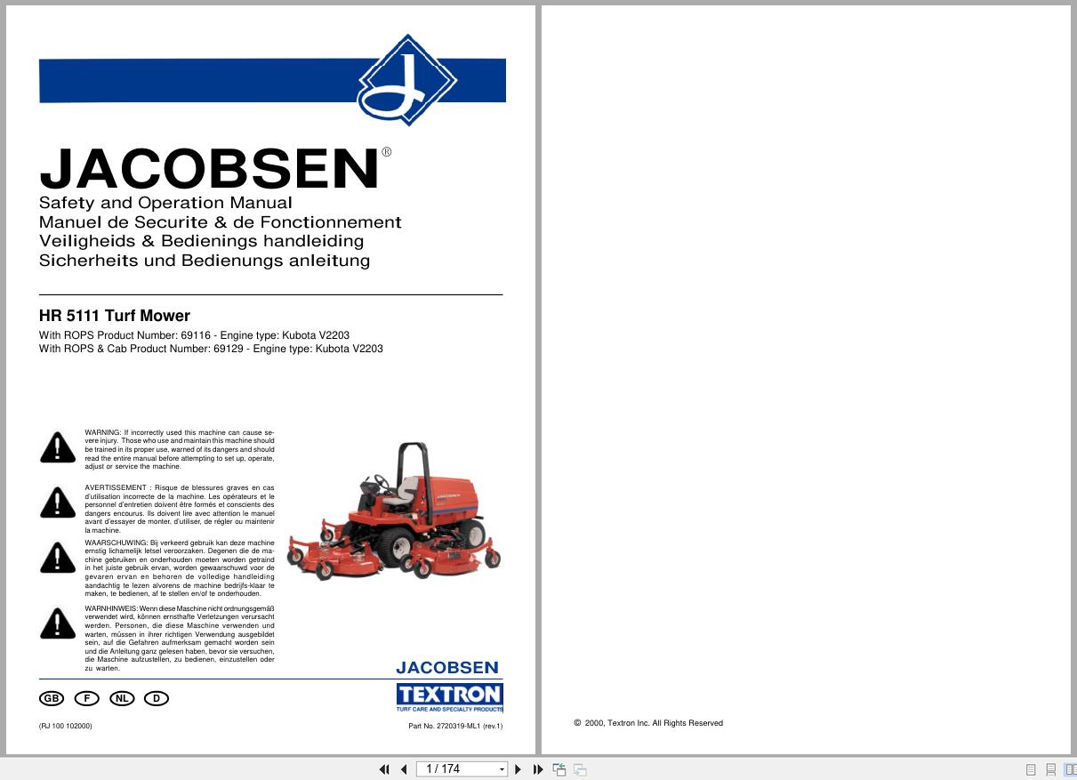 Jacobsen Turf Mower HR 5111 Safety Operation Manual 2720319 ML1 R1 2000 (1)