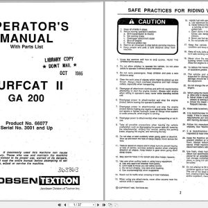 Jacobsen TurfCat II Tractor GA 200 Operators Manual Parts List 363863 1986 (1)