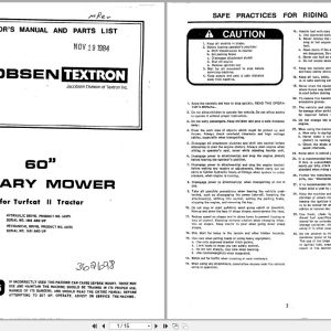 Jacobsen TurfCat II Tractor Rotary Mower 60 Operators Manual Parts List 362698 (1)