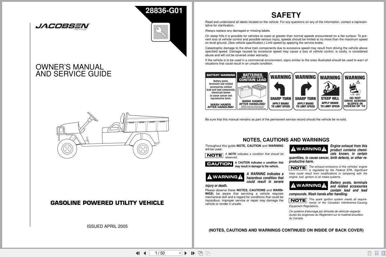 Jacobsen Utility Vehicle Hauler 4800 Owners Manual Service Guide 28836 2005 (1)