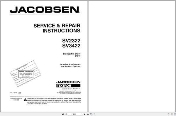 Jacobsen Utility Vehicle Sv2322 Sv3422 Service Repair Instruction 4171666 1995 (1)
