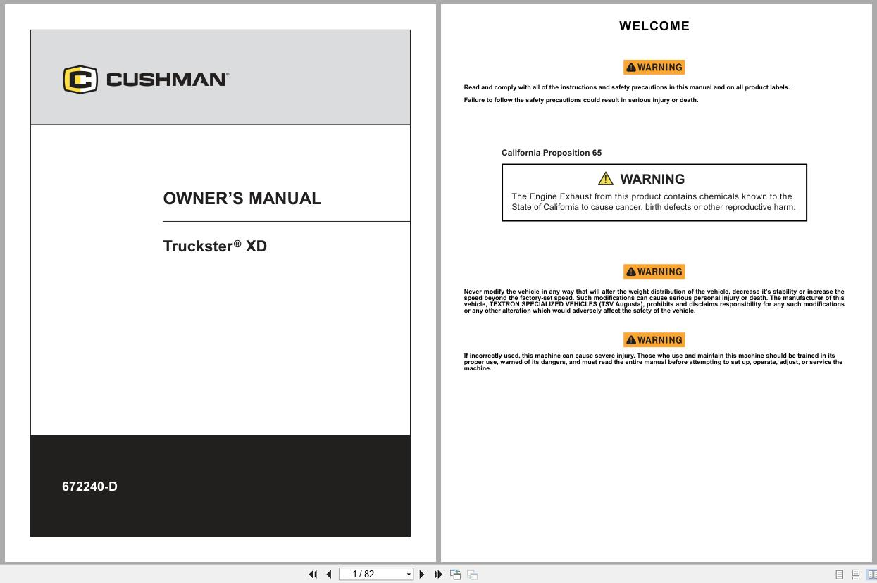Jacobsen Utility Vehicle Truckster XD Diesel Gas Owners Manual 672240 D GB 2018 (1)