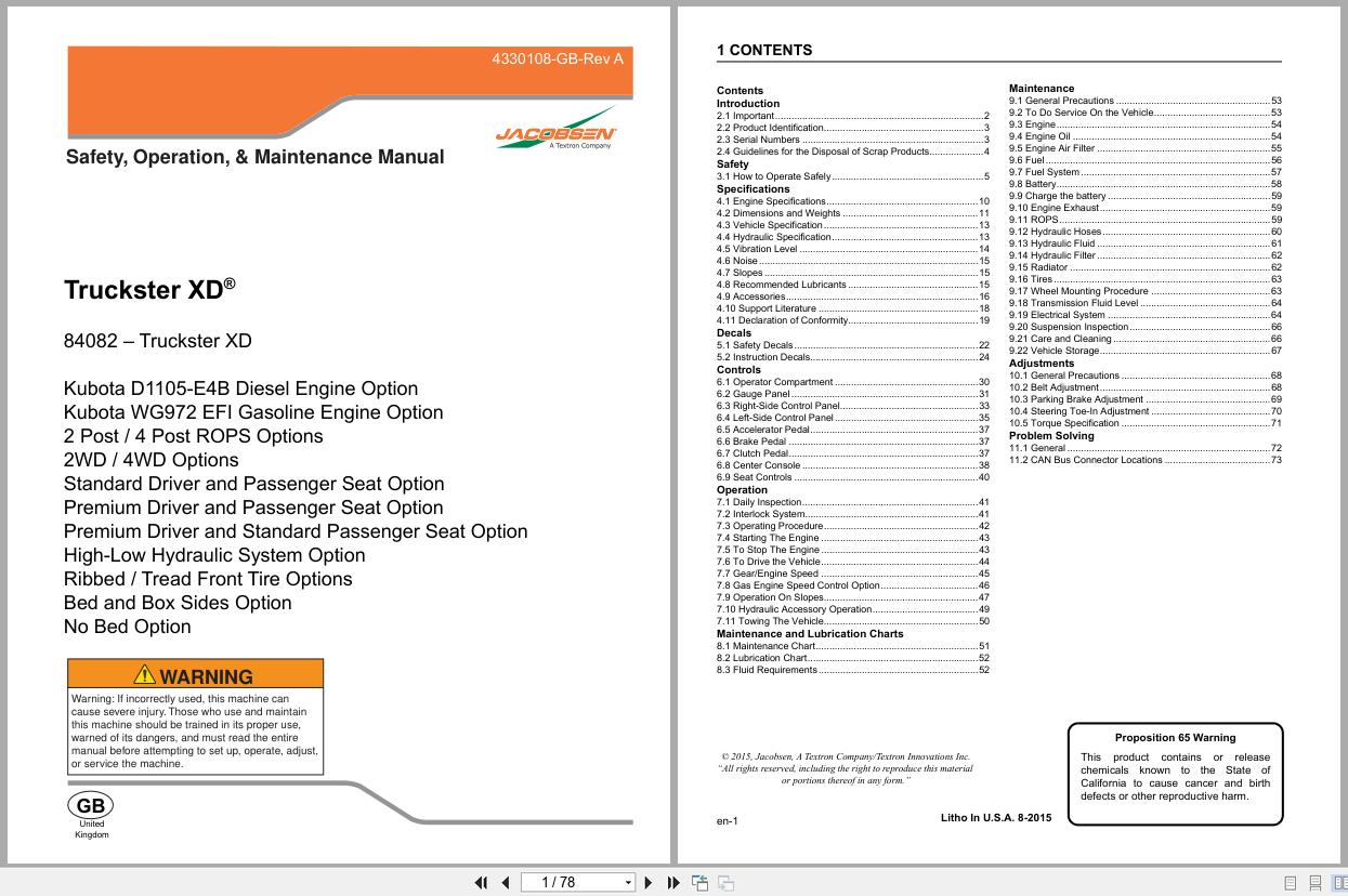 Jacobsen Utility Vehicle Truckster XD Safety Operation Maintenance Manual 4330108 GB RA (1)