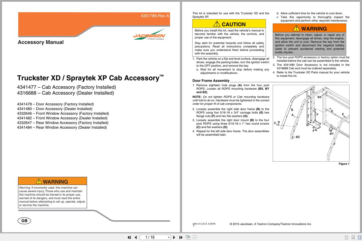 Jacobsen Utility Vehicle XD XP Cab Accessory Manual 4351786 A 2015 (1)