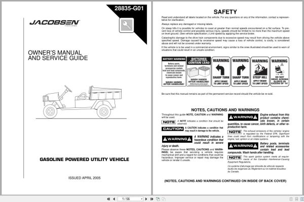 Jacobsen Utility Vehicles Hauler 3500 Owners Manual Service Guide 28835 2005 (1)