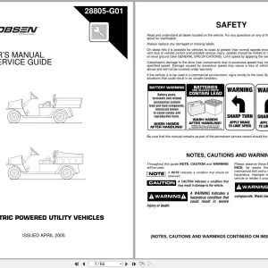 Jacobsen Utility Vehicles Hauler 800 1000 Owners Manual Service Guide 28805 2005 (1)