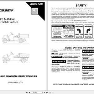 Jacobsen Utility Vehicles Hauler 800 1200 Owners Manual Service Guide 28808 2005 (1)