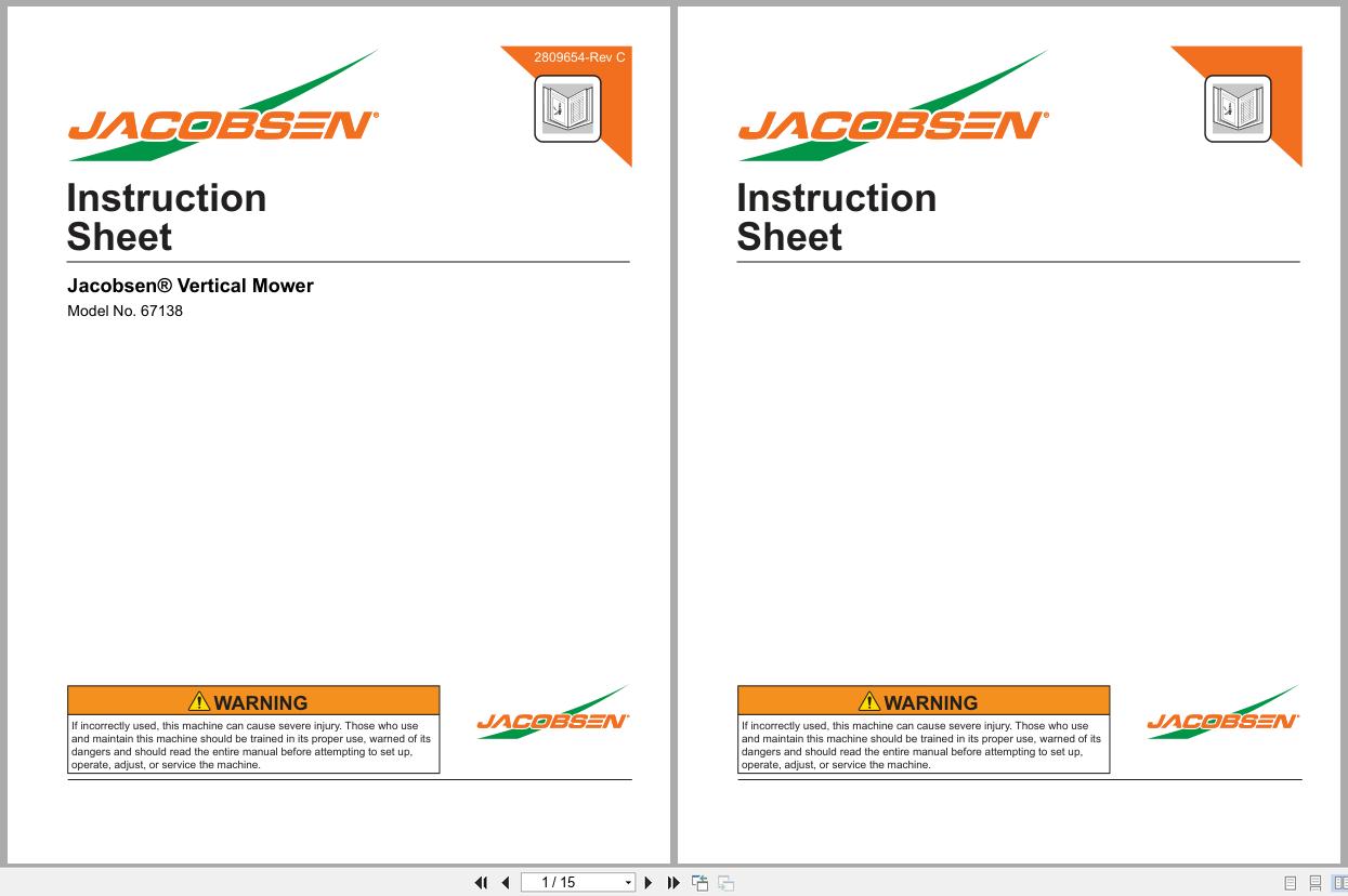Jacobsen Vertical Mower ECLIPSE2 67138 Instruction Sheet 2809654 C 2010 (1)
