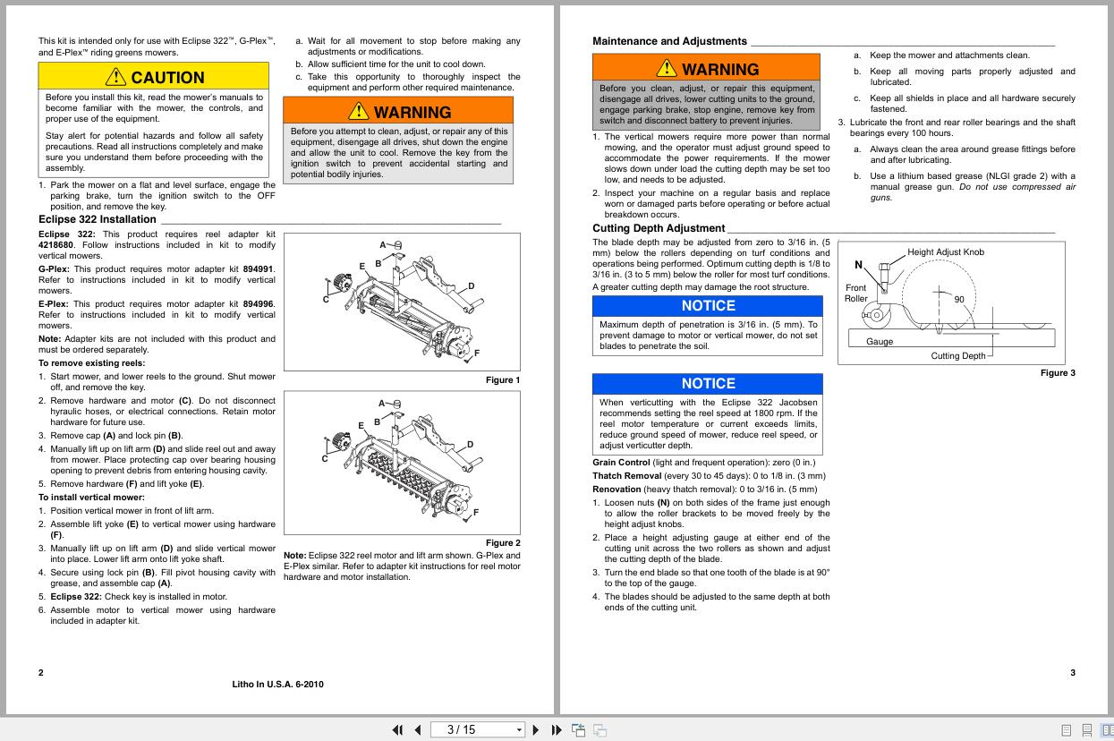 Jacobsen Vertical Mower ECLIPSE2 67138 Instruction Sheet 2809654 C 2010 (2)