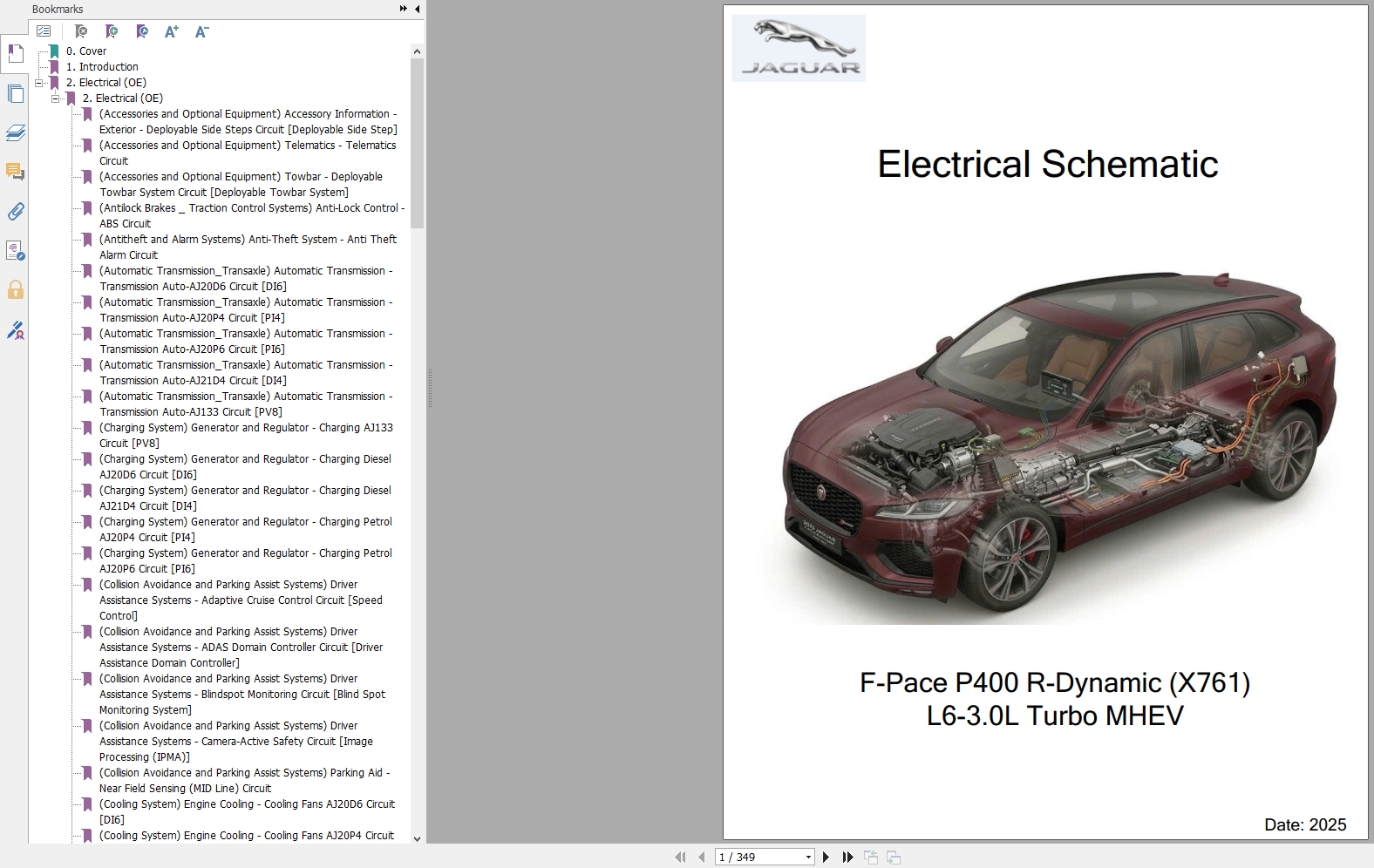 Jaguar F Pace 2025 P400 R Dynamic X761 L6 3.0L Turbo MHEV Wiring Diagram 1