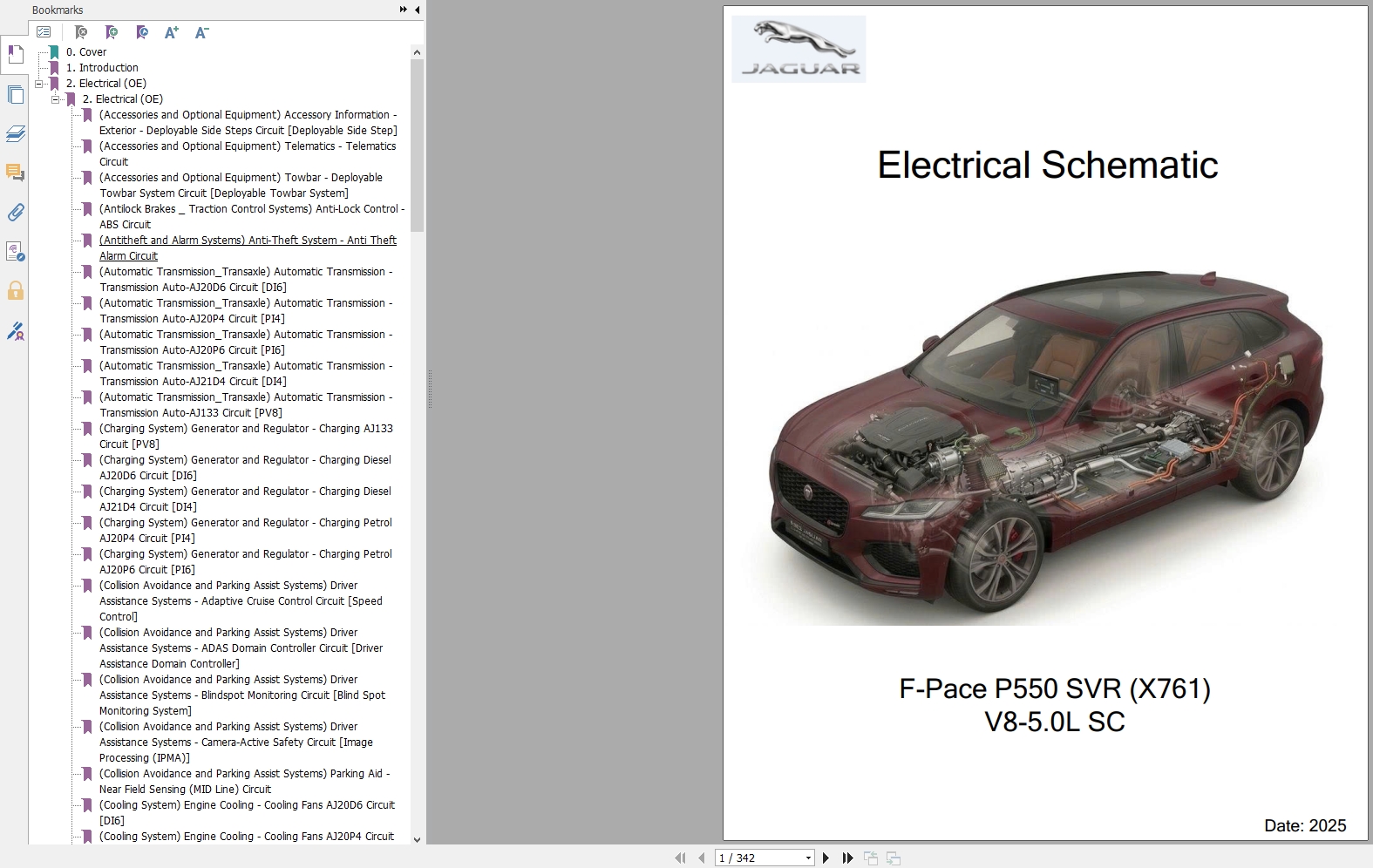 Jaguar F Pace 2025 P550 SVR X761 V8 5.0L SC Wiring Diagram 1