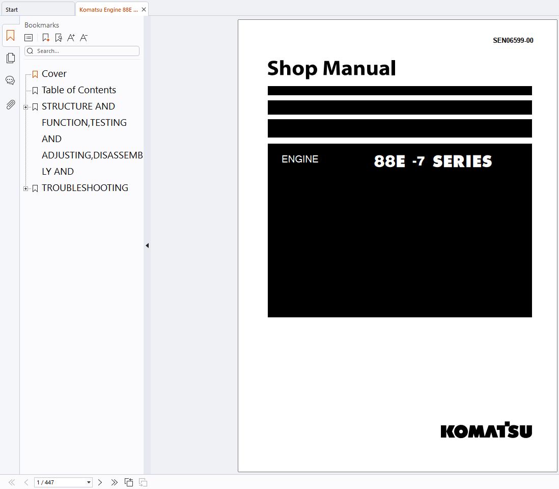 Komatsu Engine 88E 7 SERIES Shop Manual SEN06599 00 (1)