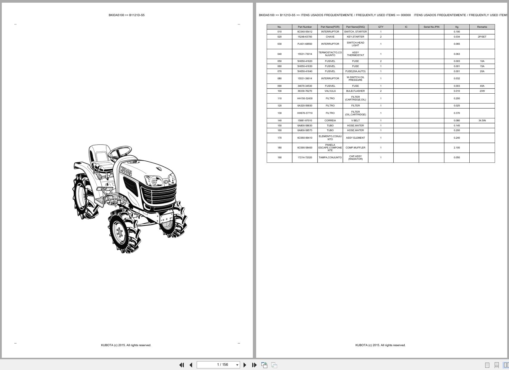 Kubota Compact Tractor B1121D S5 Spare Parts Catalog EN PT (1)