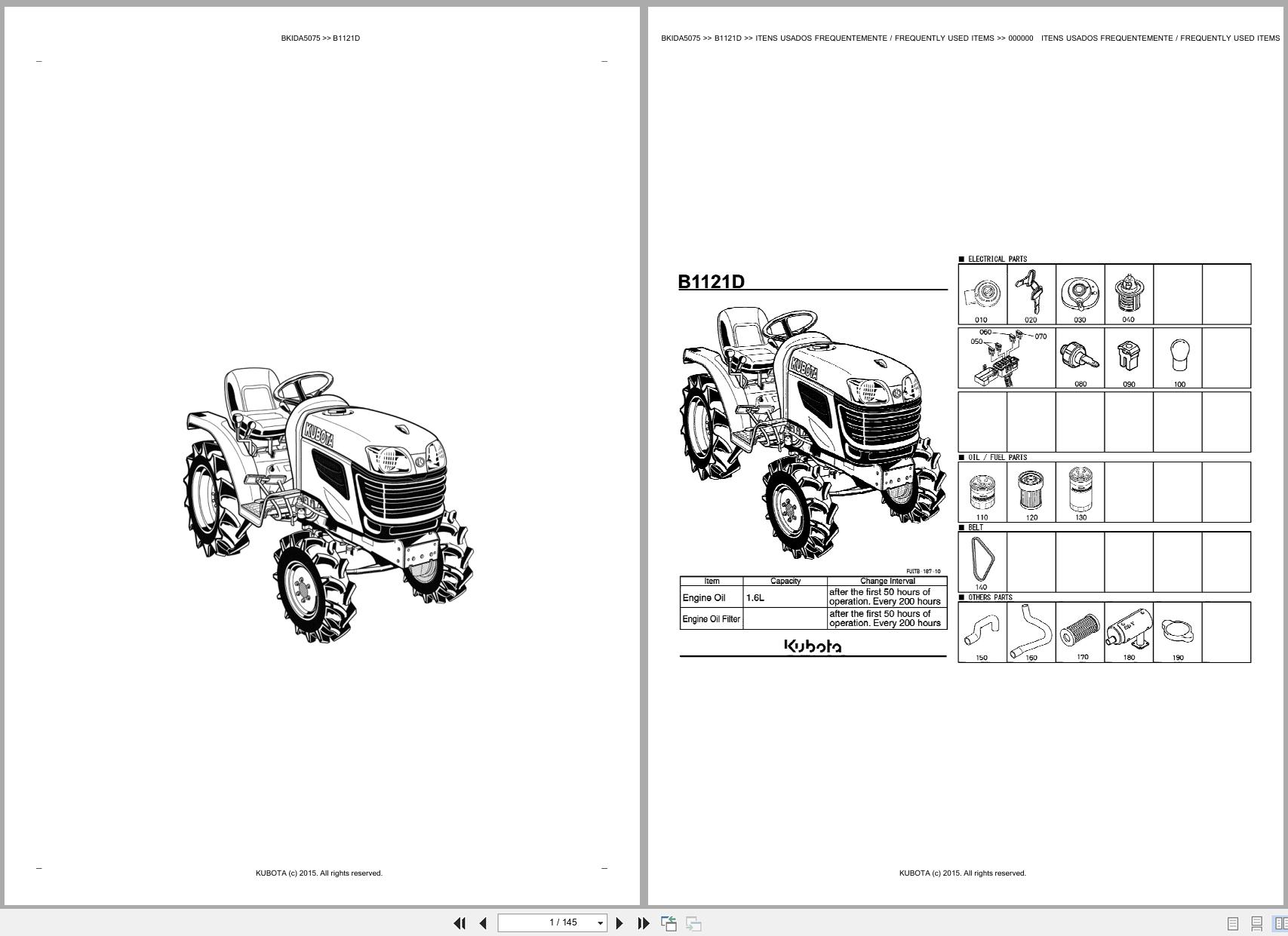 Kubota Compact Tractor B1121D Spare Parts Catalog EN PT (1)
