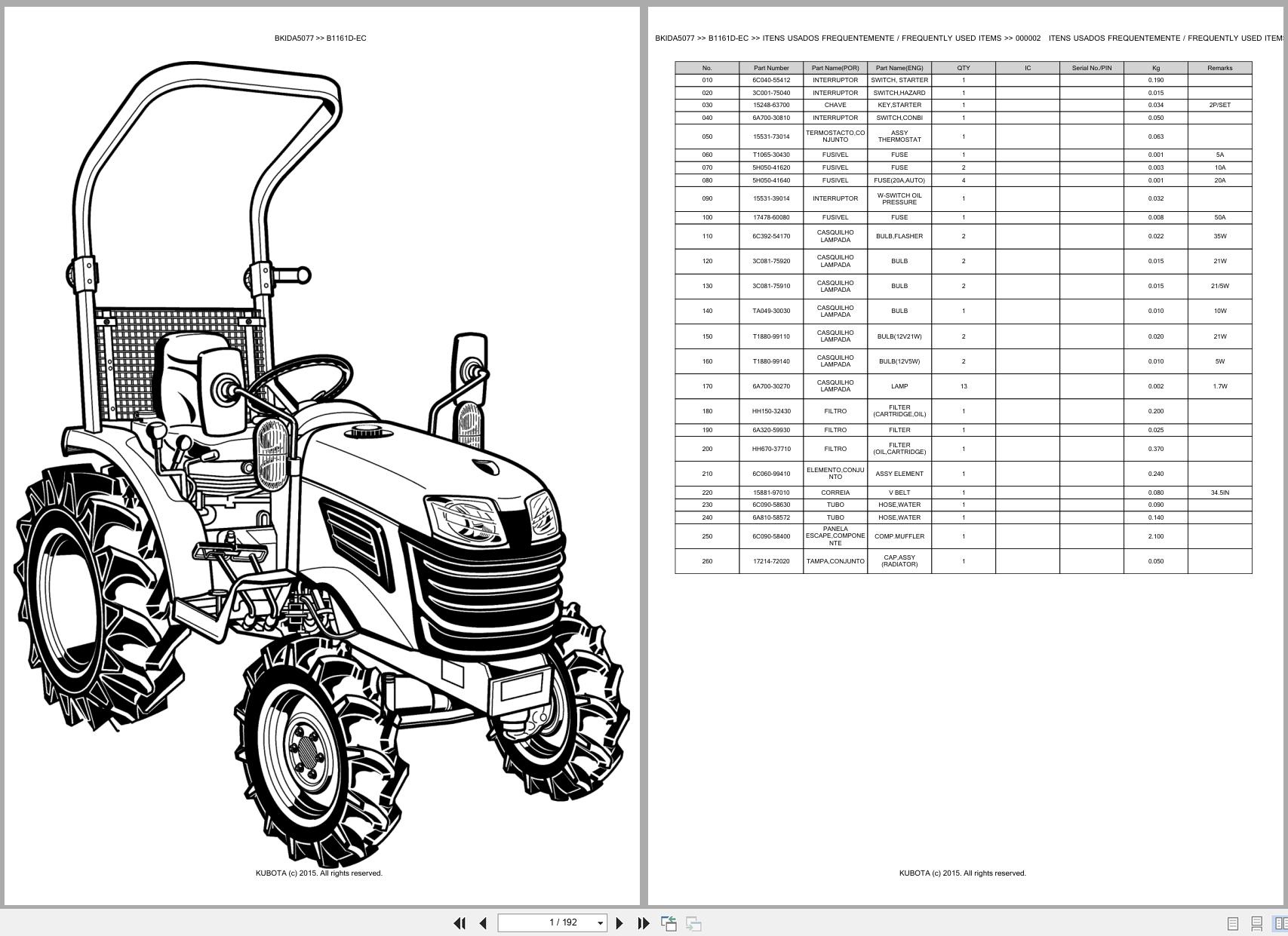 Kubota Compact Tractor B1161D EC Spare Parts Catalog EN PT (1)