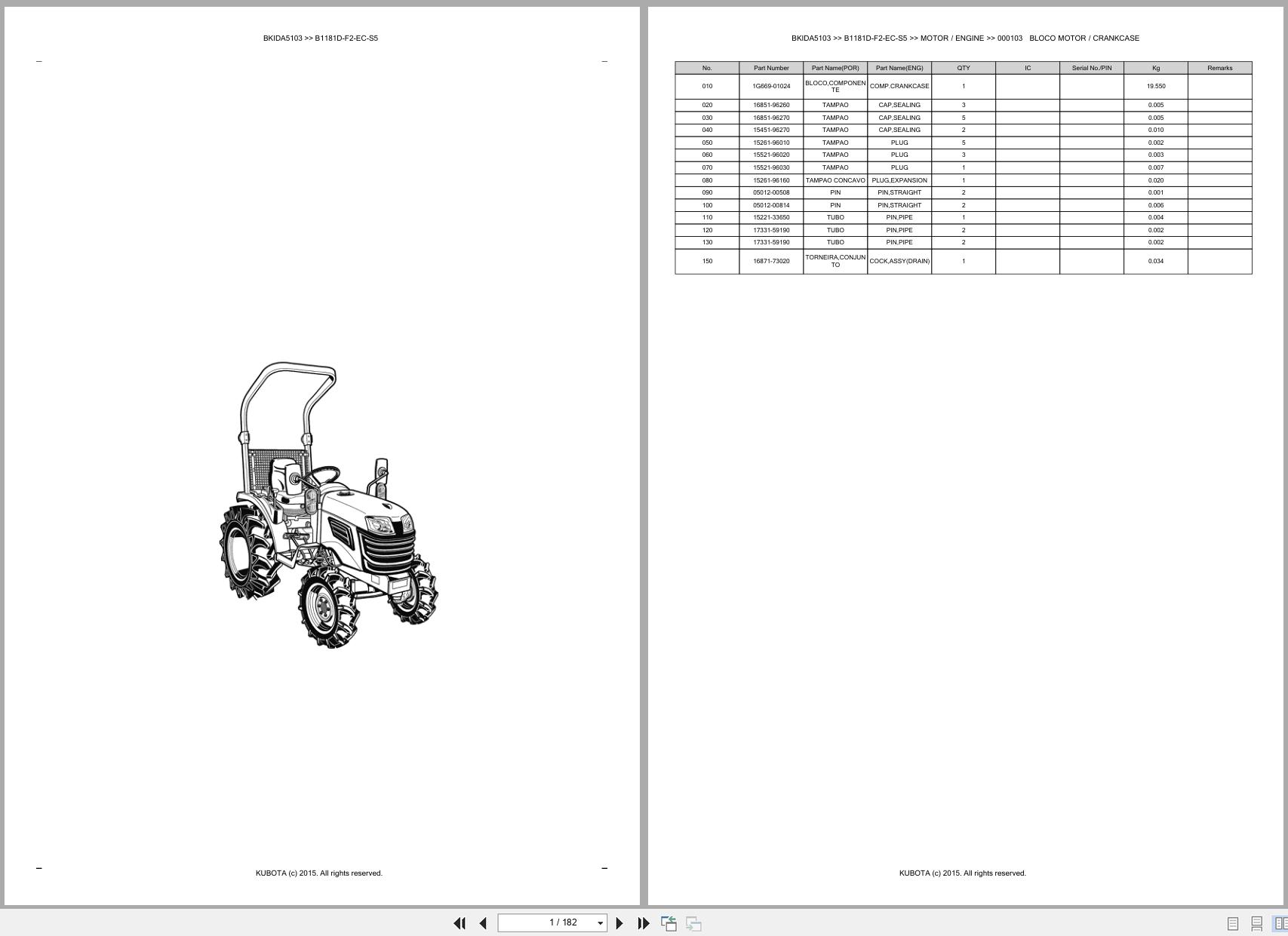 Kubota Compact Tractor B1181D F2 EC S5 Spare Parts Catalog EN PT (1)