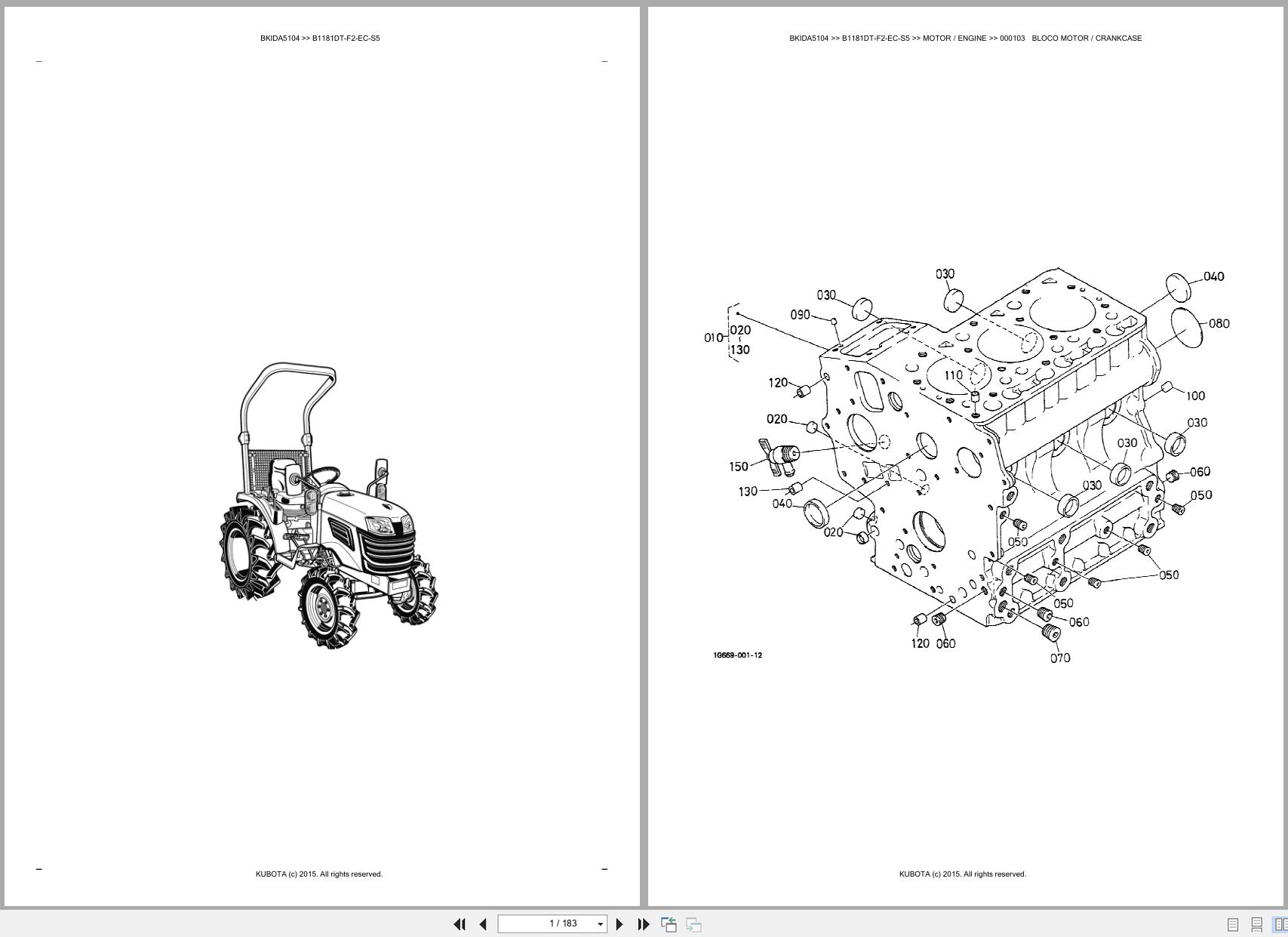 Kubota Compact Tractor B1181DT F2 EC S5 Spare Parts Catalog EN PT (1)