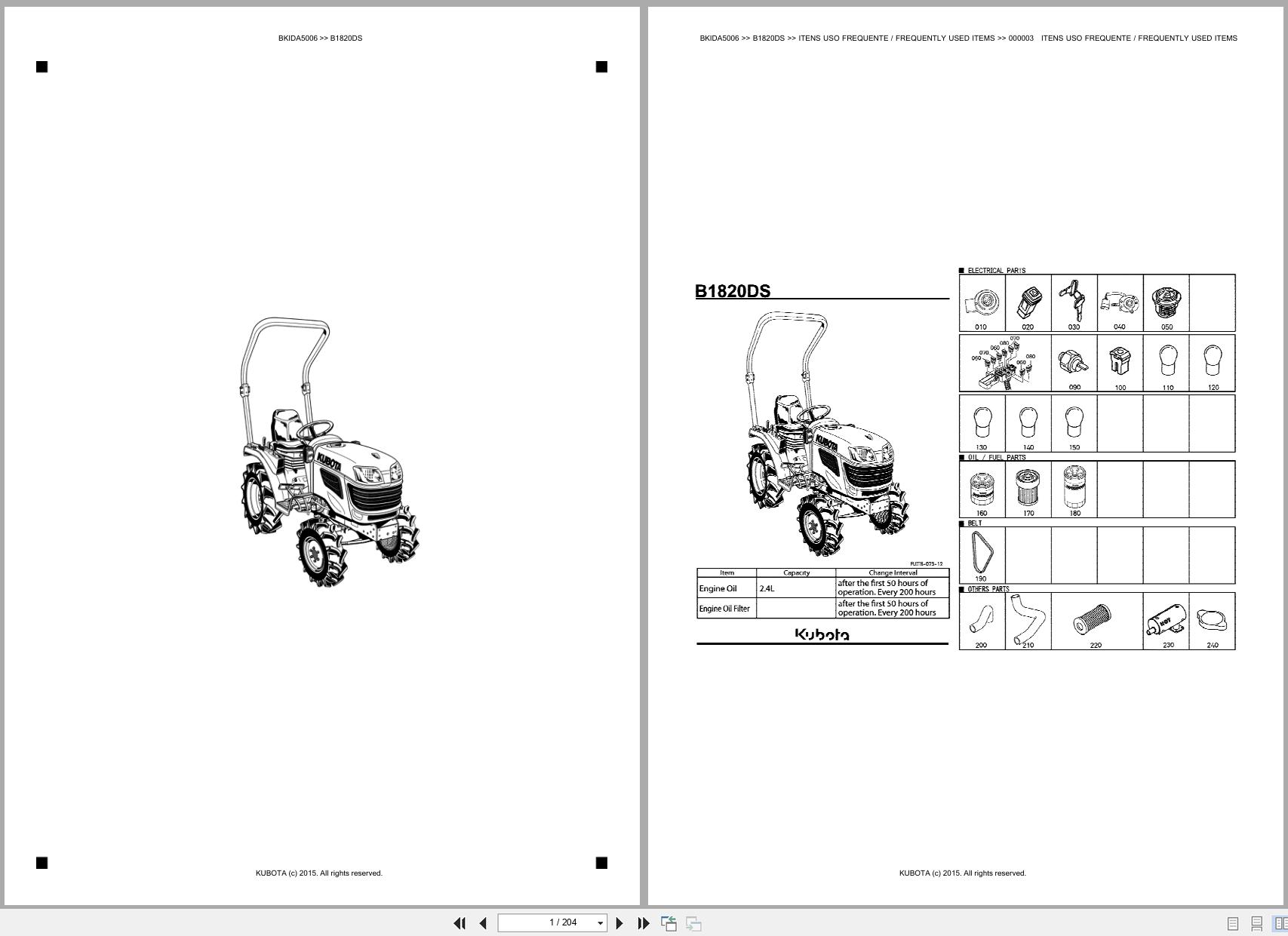 Kubota Compact Tractor B1820DS Spare Parts Catalog EN PT (1)